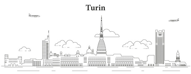 Turin skyline line art vector illustration