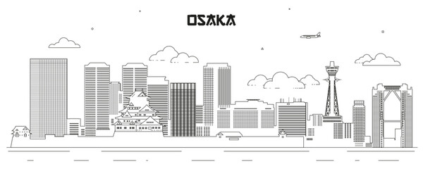 Osaka skyline line art vector illustration - 621635536