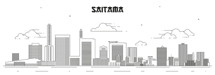 Saitama skyline line art vector illustration