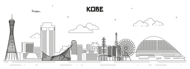 Kobe skyline line art vector illustration - 621635538