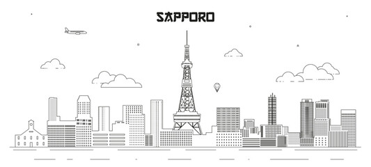 Sapporo skyline line art vector illustration