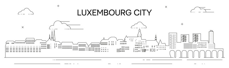 Luxembourg City skyline line art vector illustration - obrazy, fototapety, plakaty