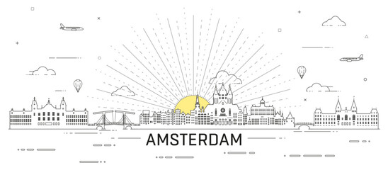 Amsterdam skyline line art vector illustration