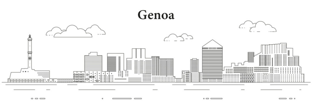 Genoa skyline line art vector illustration