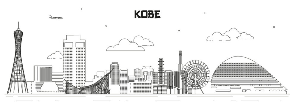 Kobe skyline line art vector illustration