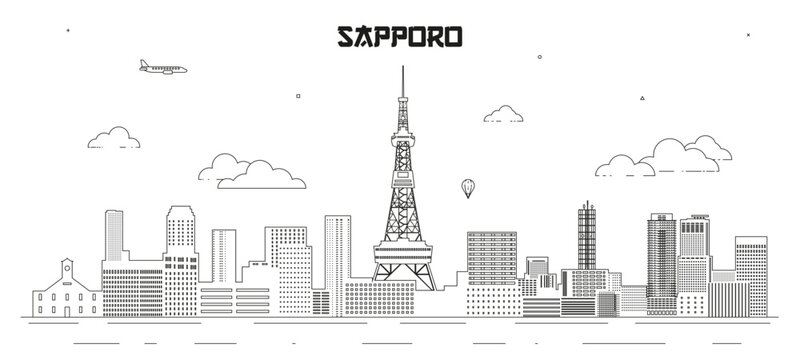 Sapporo skyline line art vector illustration