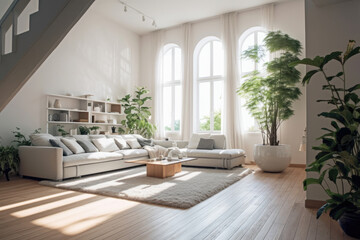 Fototapeta na wymiar Pure Serenity: Discover the Modern Minimalist Living Room - a Bright and Clean Haven of Simplicity