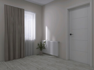 Living room interior with battery 3d render, 3d illustration