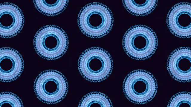 Repeat futuristic circles pattern with rainbow glitters on black gradient, motion abstract corporate, cyber and futuristic style background
