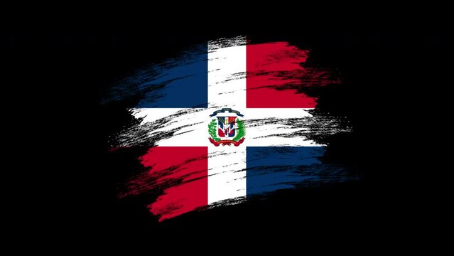 4K Paint Brush Dominican Republic Flag with Alpha Channel Stock Video Waving Brushed Dominican Banner. Transparent Background Texture Fabric Pattern High Detail. stock video