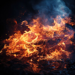 Fototapeta na wymiar Vibrant fire flames captured on a black background. Generative Ai, Ai.