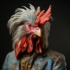 A chicken in a suit like a Boss concept