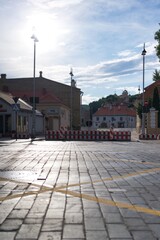 Warning closed road sign in Vilnius, during Nato summit 2023