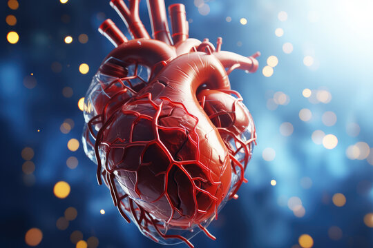 Illustration of the human heart anatomy on an ECG medical background. Generative Ai, Ai.
