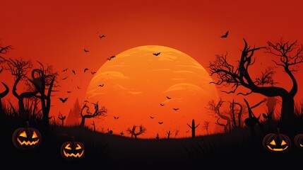 Halloween wallpaper with pumpkins and bats. Generative AI