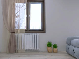 Living room interior with battery 3d render, 3d illustration