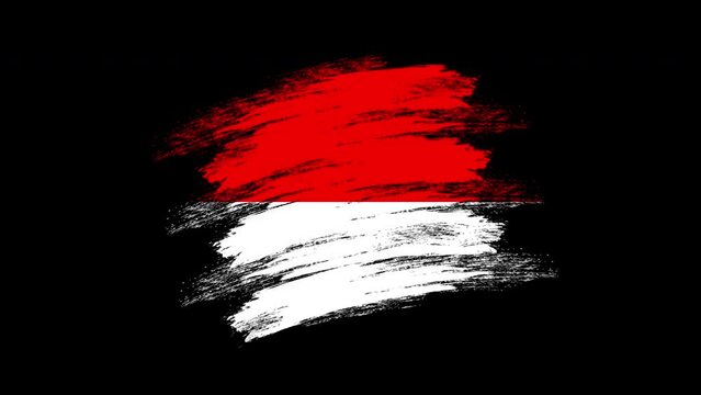 4K Paint Brush Indonesia Flag with Alpha Channel. Waving Brushed Indonesian Banner. Transparent Background Texture Fabric Pattern High Detail. stock video