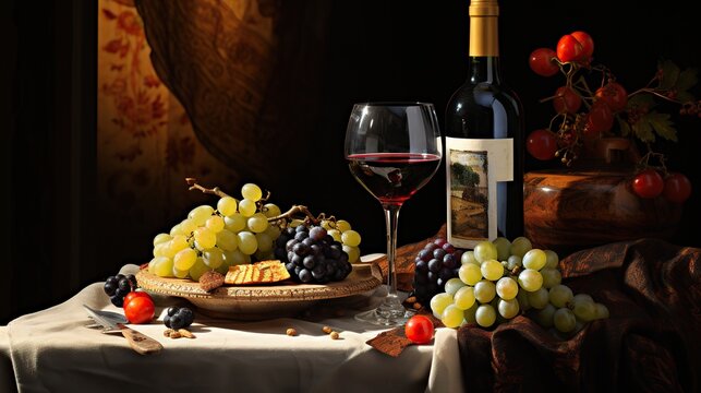 still life with wine and grapes ai generated image