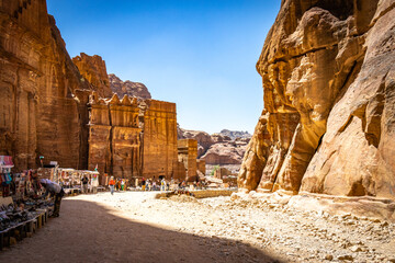 royal tombs, Petra, jordan, ruins, valley, canyon, gorge, siq, middle east - obrazy, fototapety, plakaty