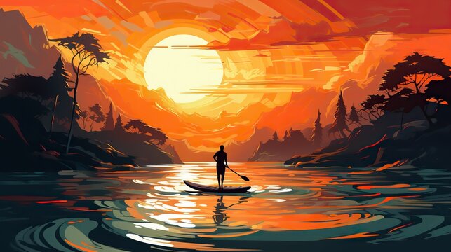 man on a sup board illustration ai generated image