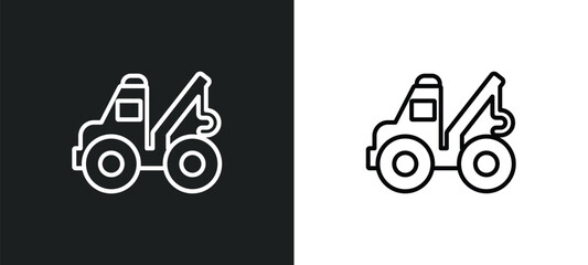 tow truck outline icon in white and black colors. tow truck flat vector icon from construction collection for web, mobile apps and ui.