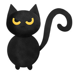 Watercolor Halloween black cat isolate with background. Cute black cat illustration