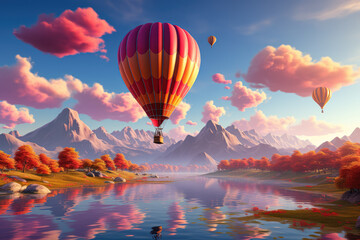 Colorful hot air balloon gracefully floating through the sky, adding a touch of whimsy and adventure. Generative Ai.
