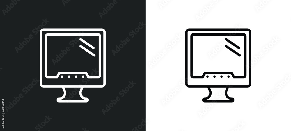 Poster monitor screen outline icon in white and black colors. monitor screen flat vector icon from computer
