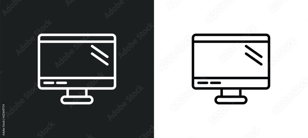 Poster full computer outline icon in white and black colors. full computer flat vector icon from computer c