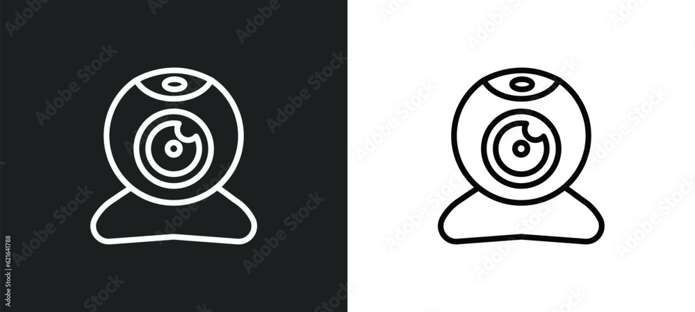 Poster webcamera outline icon in white and black colors. webcamera flat vector icon from computer collectio