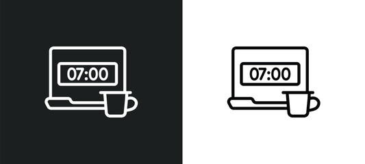 Fototapeta na wymiar morning work outline icon in white and black colors. morning work flat vector icon from computer collection for web, mobile apps and ui.