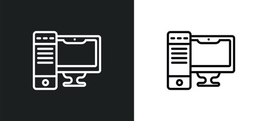 computer tower and the monitor outline icon in white and black colors. computer tower and the monitor flat vector icon from computer collection for web, mobile apps ui.