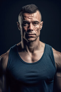 Powerful adult bodybuilder on black background. concept of strength and health. Generative AI