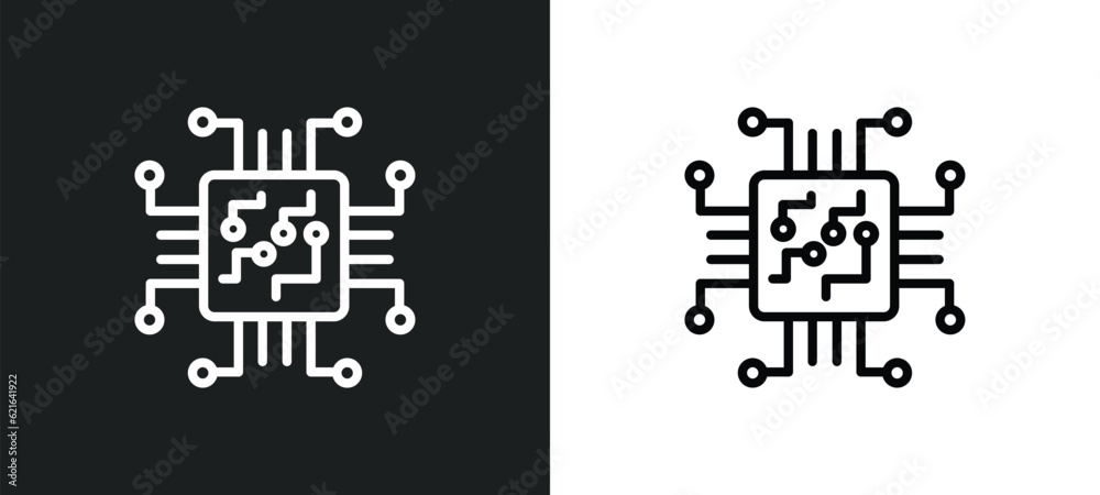 Poster chips outline icon in white and black colors. chips flat vector icon from computer collection for we