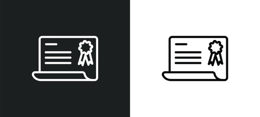 certification file outline icon in white and black colors. certification file flat vector icon from commerce and shopping collection for web, mobile apps and ui.
