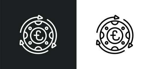 pound currency outline icon in white and black colors. pound currency flat vector icon from commerce collection for web, mobile apps and ui.