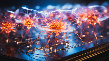 Brain neural network in a glass transparent ball. Connections of neurons in the human brain, for medical or educational purposes. Research on the human brain in the laboratory. Generative AI