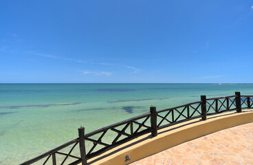Decorative small bridge at Luxurious hotel resort at the beach in the caribbean (Merida, Yucatan, Mexico)