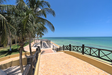 Decorative small bridge at Luxurious hotel resort at the beach in the caribbean (Merida, Yucatan, Mexico)