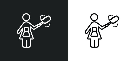 dusting outline icon in white and black colors. dusting flat vector icon from cleaning collection for web, mobile apps and ui.