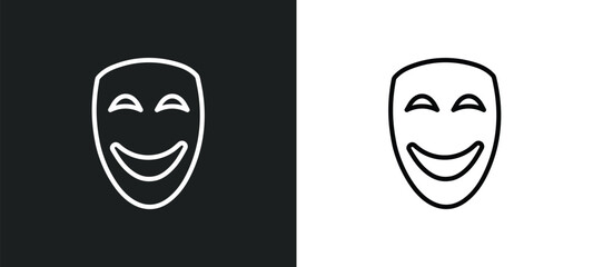 smile mask outline icon in white and black colors. smile mask flat vector icon from cinema collection for web, mobile apps and ui.