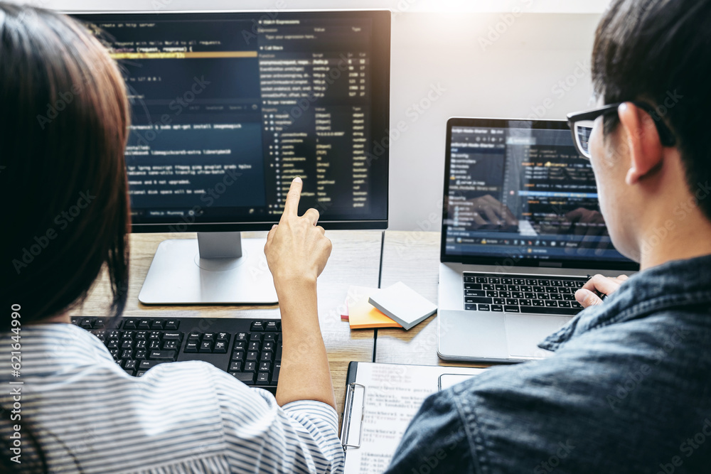 Aufkleber writing codes and typing data code technology, programmer team w