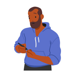 Diabetic Man Character Uses Pen On Finger For Blood Glucose Testing, Ensuring Accurate Monitoring Of His Glucose Levels
