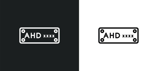 car numberplate outline icon in white and black colors. car numberplate flat vector icon from car parts collection for web, mobile apps and ui. - obrazy, fototapety, plakaty