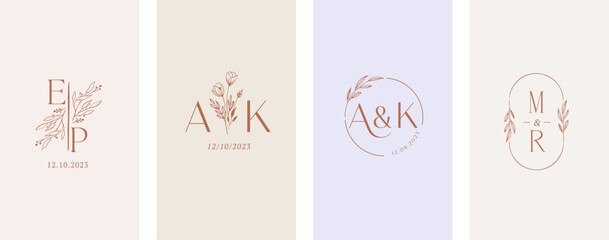 Wedding logos, hand drawn elegant, delicate and minimalist monogram collection