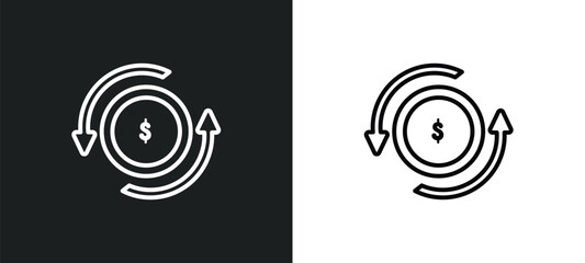 money back outline icon in white and black colors. money back flat vector icon from business and finance collection for web, mobile apps and ui.