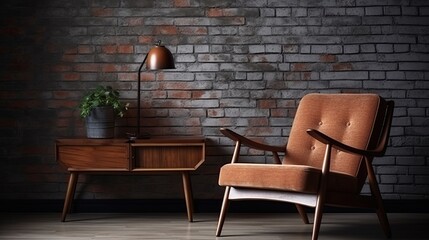 interior brick wall with leather chair