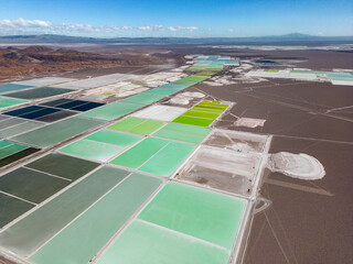 Lithium fields / evaporation ponds in the Atacama desert in Chile, South America - a surreal...