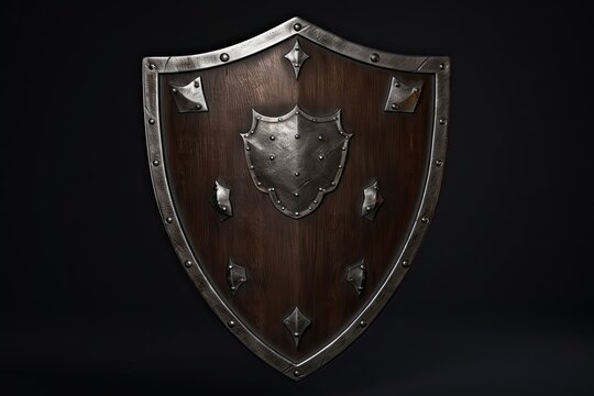 Isolated Mediaeval Shield. Old Gothic Heraldic Knight Shield Armoring With Aged Ancient Metal Texture: Generative AI