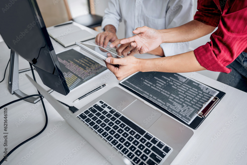 Aufkleber Programmers cooperating at Developing programming and website wo